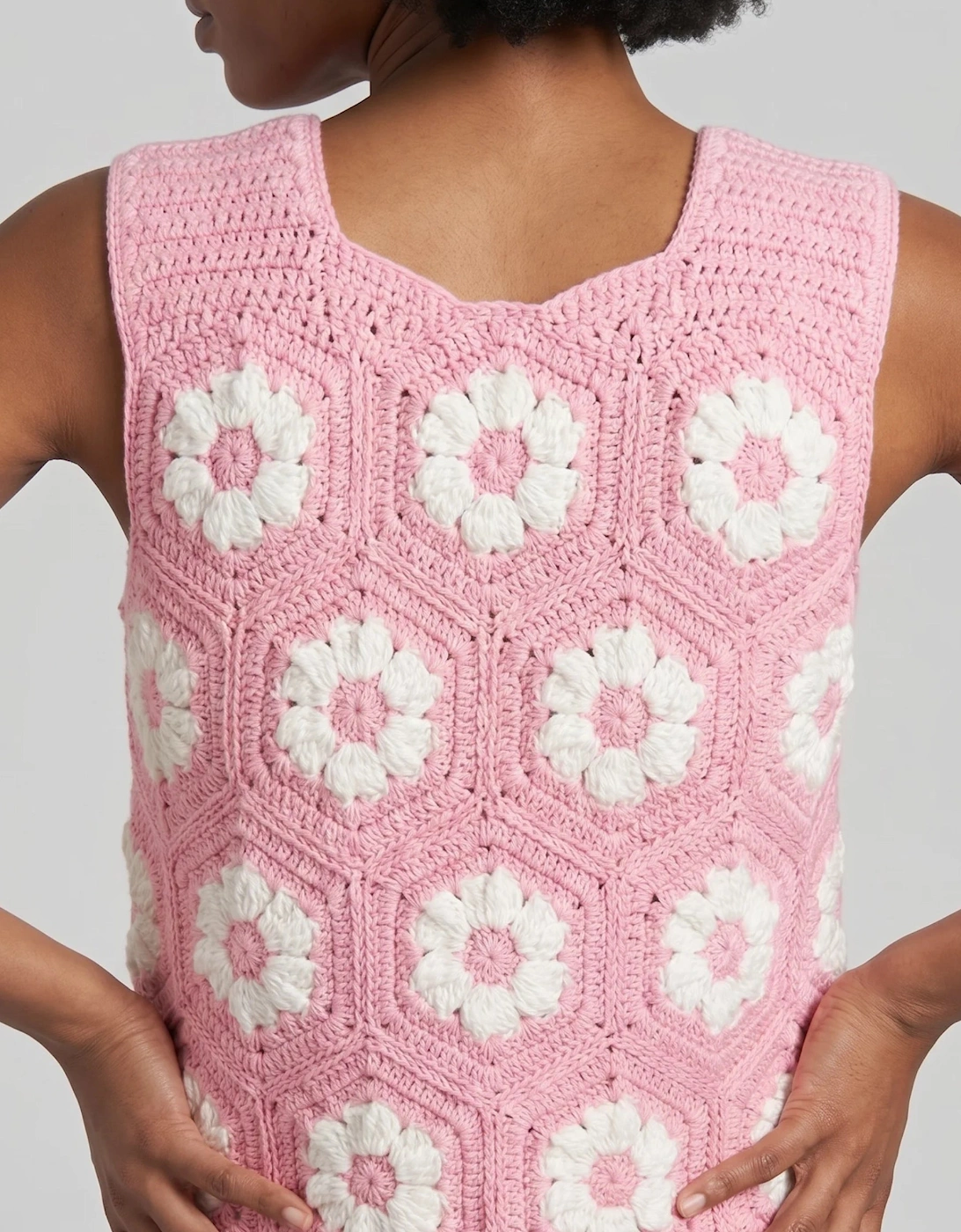 Daisy Bloom Crochet Pink Cardigan