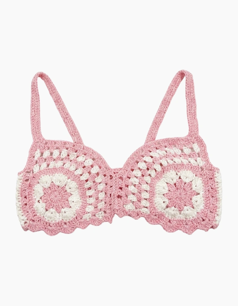Rosy Daisy Crochet Crop Top Pink