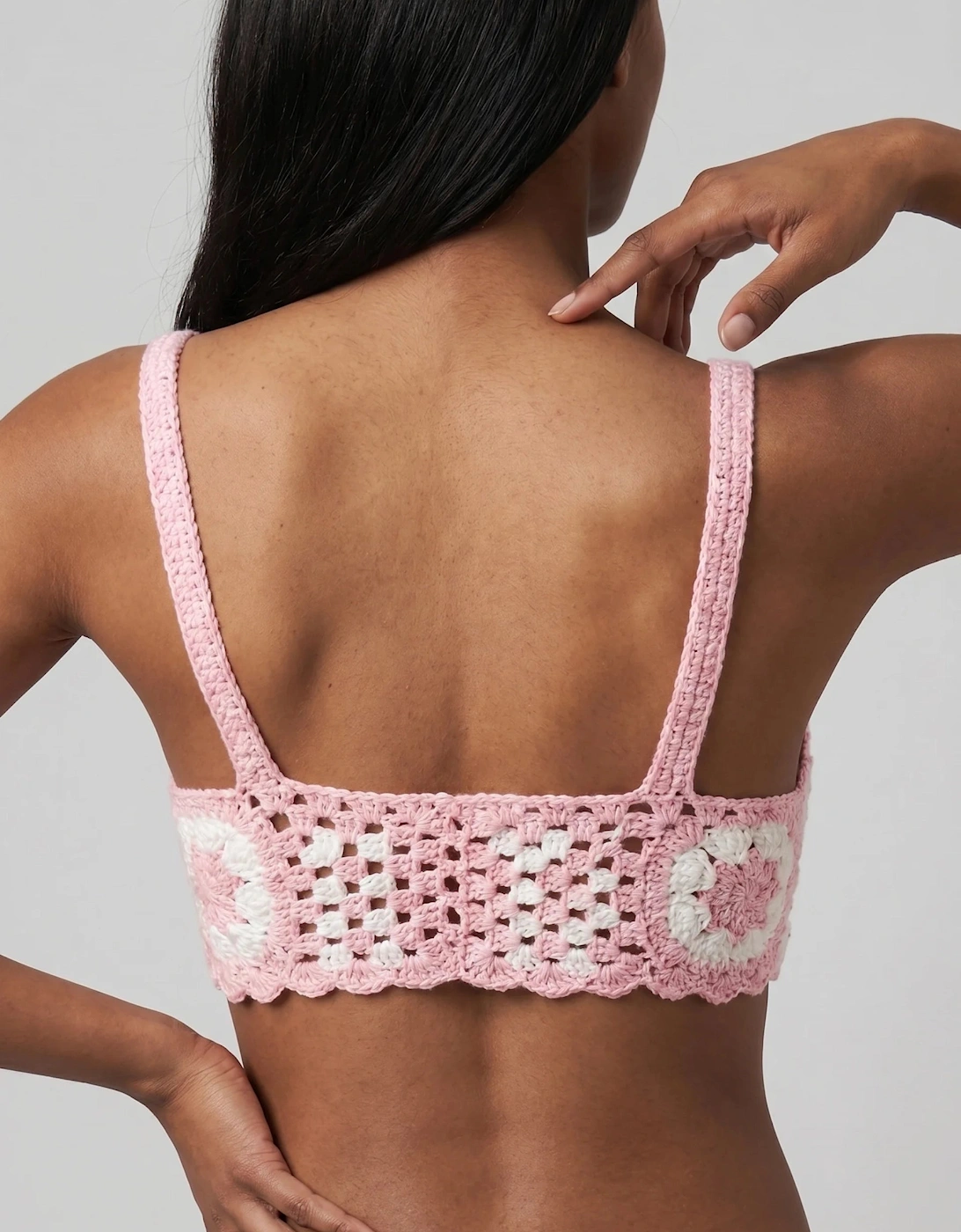 Rosy Daisy Crochet Crop Top Pink
