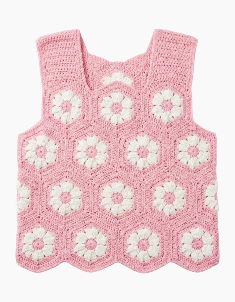 Daisy Bloom Crochet Pink Cardigan