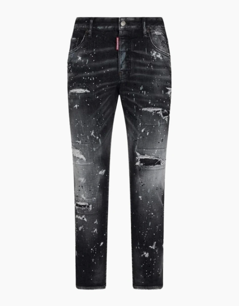 Dsquared2 Paint Splatter Rhinestone Skater Jeans in Black