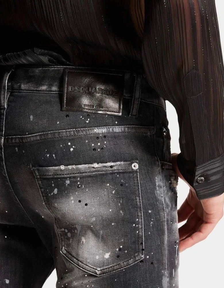 Dsquared2 Paint Splatter Rhinestone Skater Jeans in Black