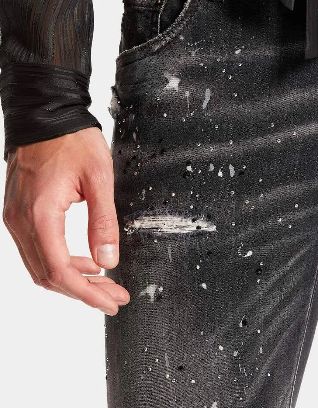 Dsquared2 Paint Splatter Rhinestone Skater Jeans in Black