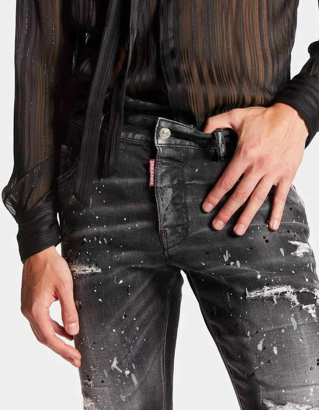 Dsquared2 Paint Splatter Rhinestone Skater Jeans in Black