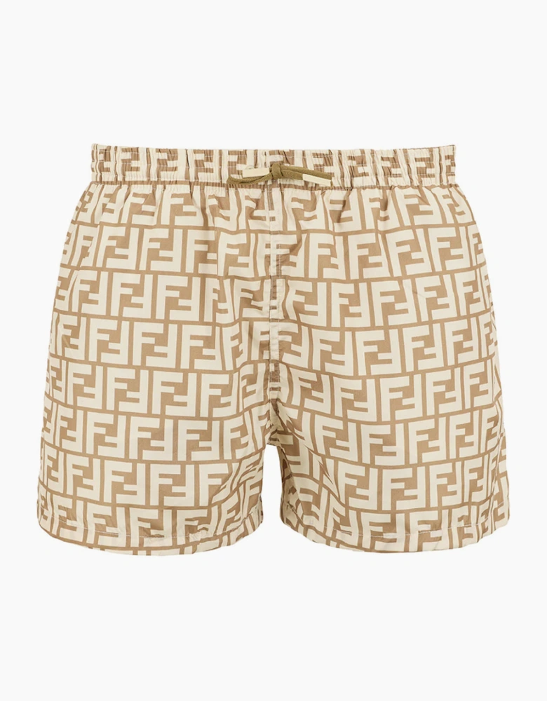 Fendi FF Print Swim Shorts Beige
