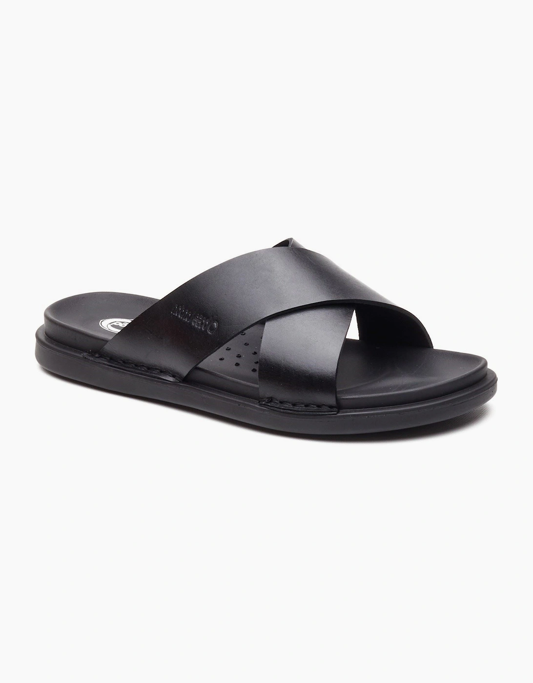 Base Men's Black London Drift Leather Sandals - Size 11