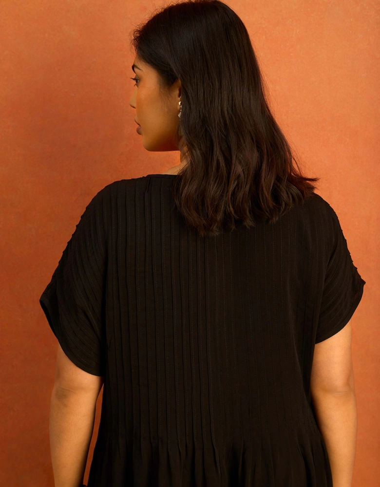 Black Pleated Midi Dress