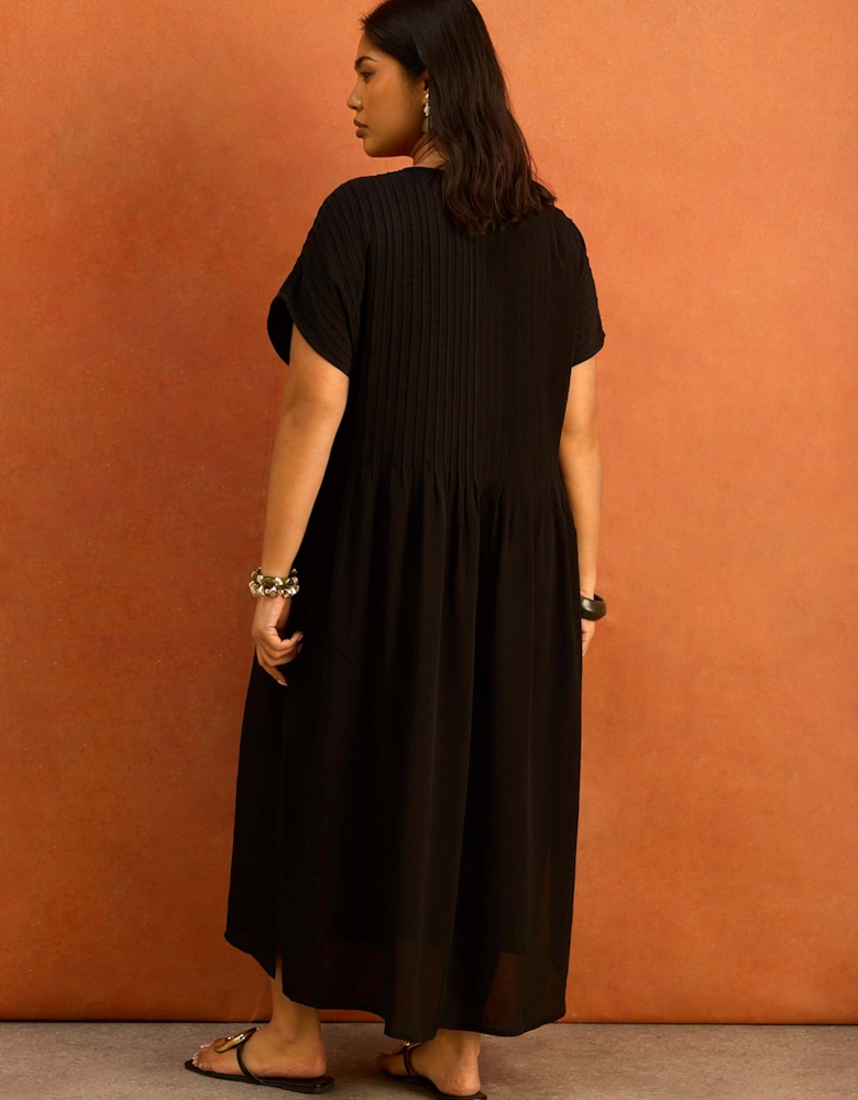 Black Pleated Midi Dress