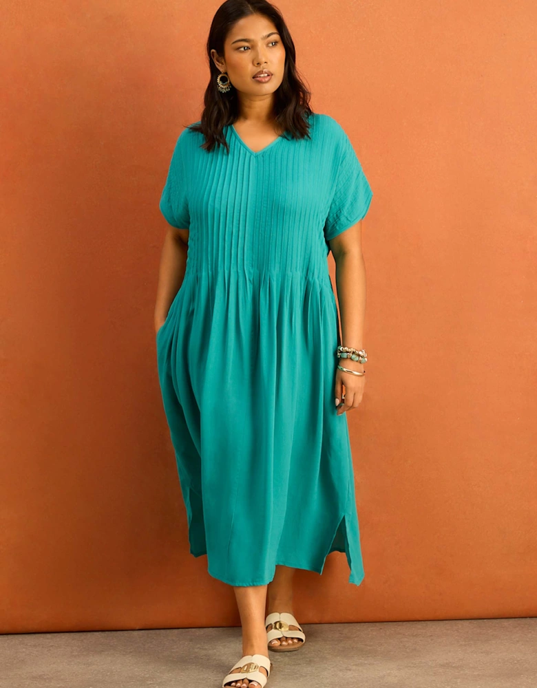 Petite Teal Pleated Midi Dress