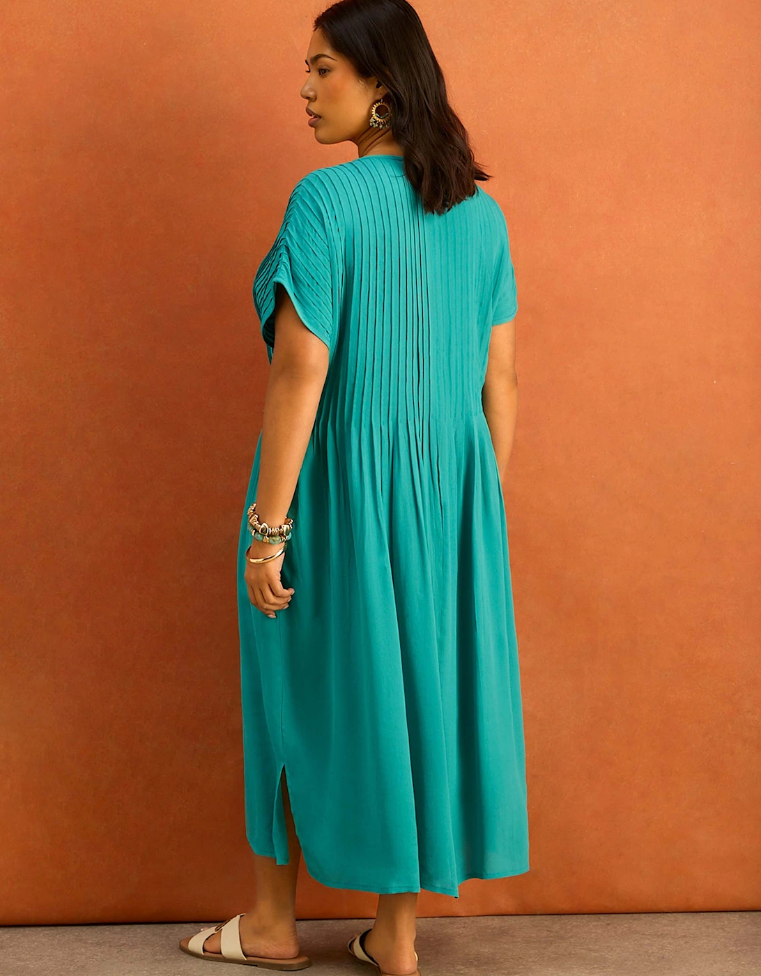 Petite Teal Pleated Midi Dress