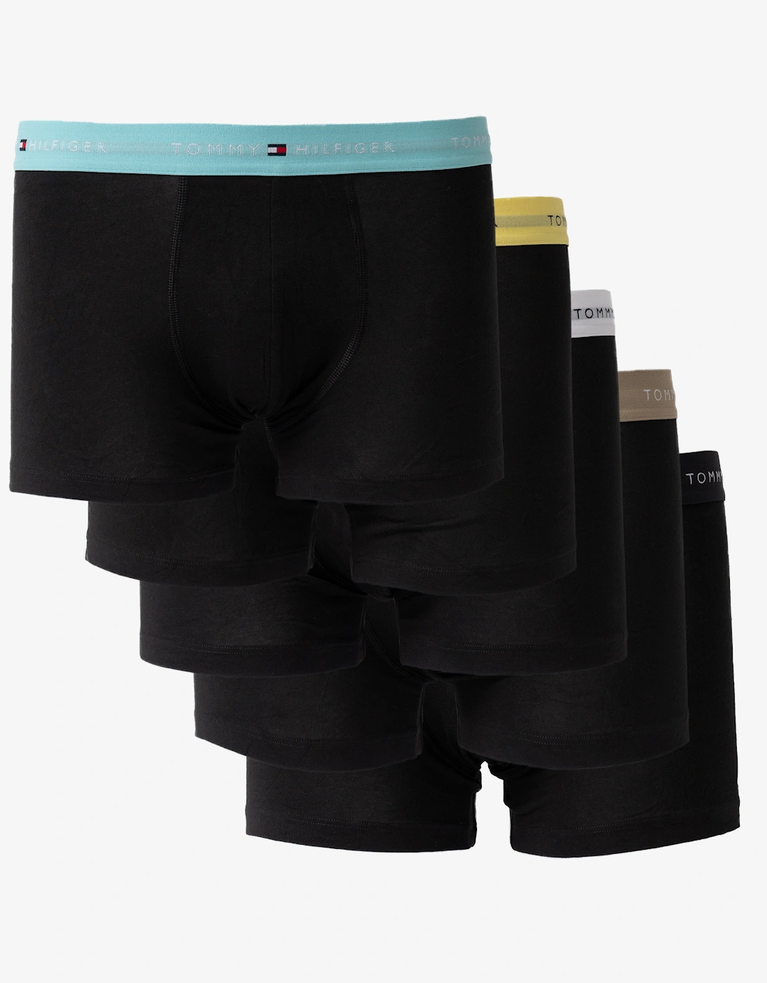 Tommy Hilfiger Men's Black 5-Pack Logo Waistband Trunks - Green/Yellow/Blue/White/  33/32/32/5/5.5/6.5/7/6/7.5 M