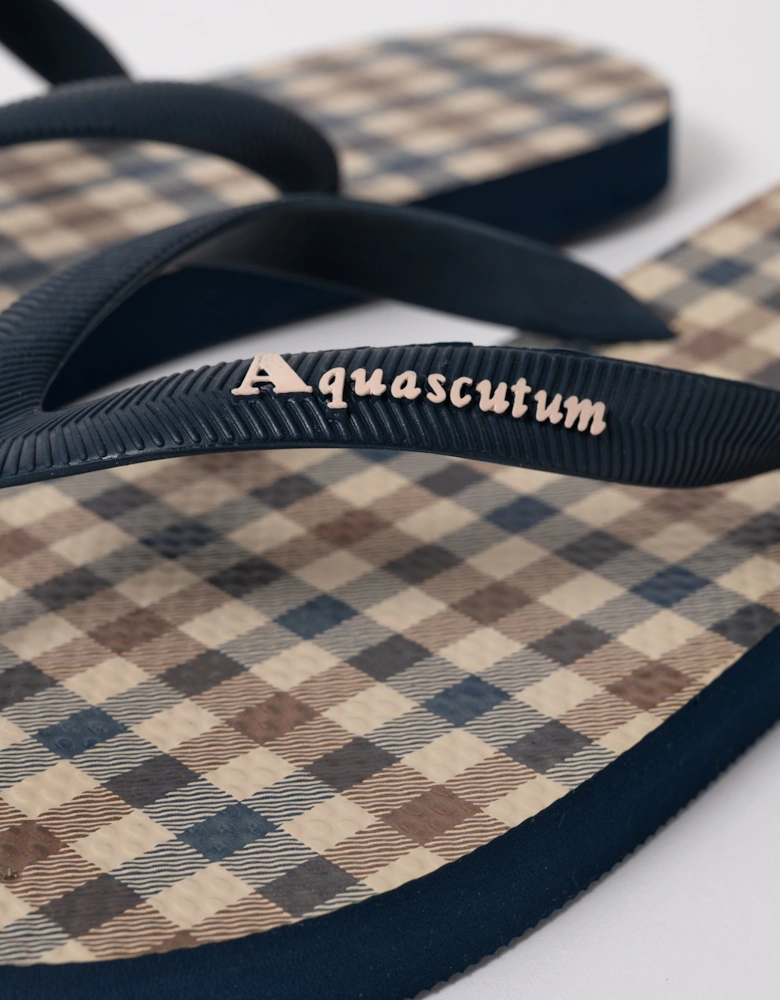 Aquascutum Iconic Mens Flip-Flops with Club Check Print - Navy 11
