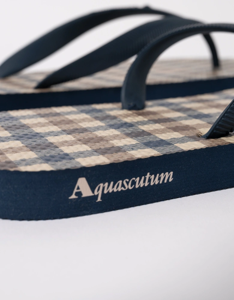 Aquascutum Iconic Mens Flip-Flops with Club Check Print - Navy 11