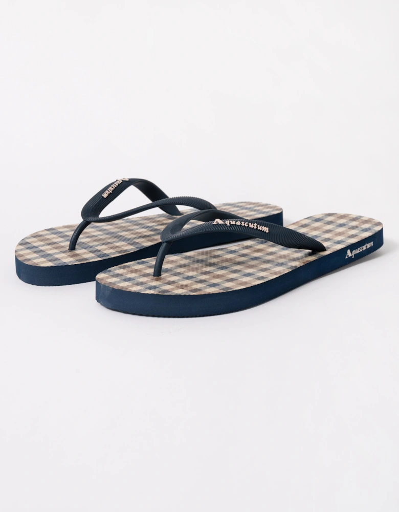 Aquascutum Iconic Mens Flip-Flops with Club Check Print - Navy 11