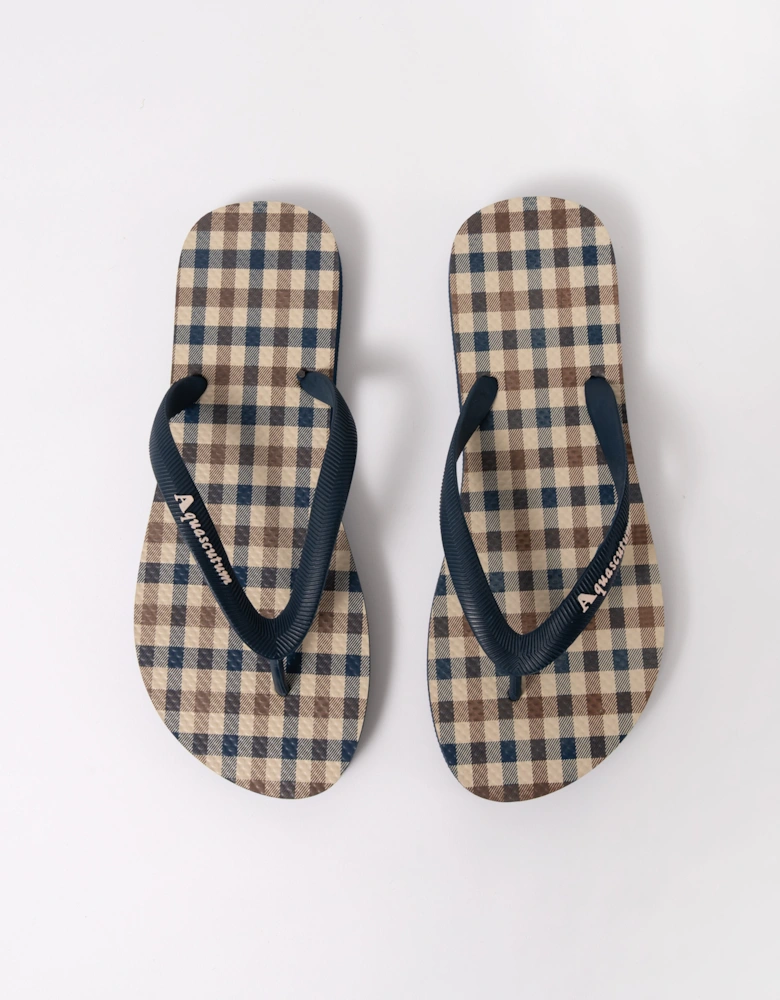 Aquascutum Iconic Mens Flip-Flops with Club Check Print - Navy 11