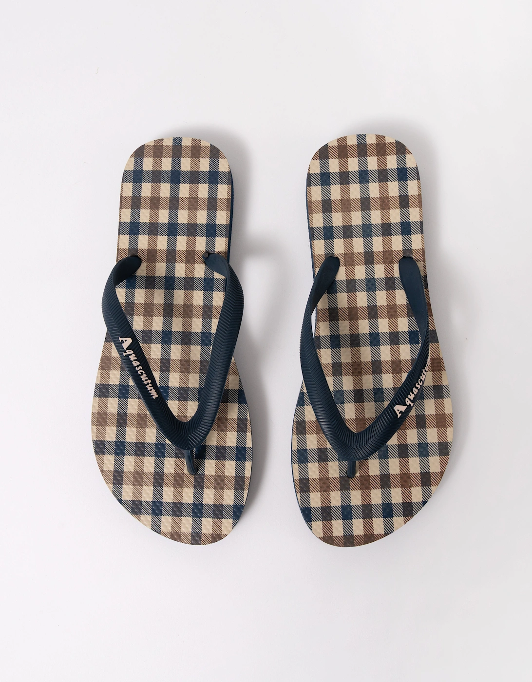 Aquascutum Iconic Mens Flip-Flops with Club Check Print - Navy 11