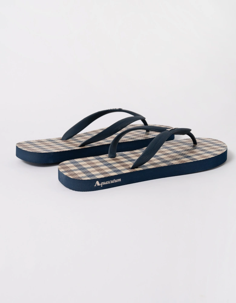 Aquascutum Iconic Mens Flip-Flops with Club Check Print - Navy 11