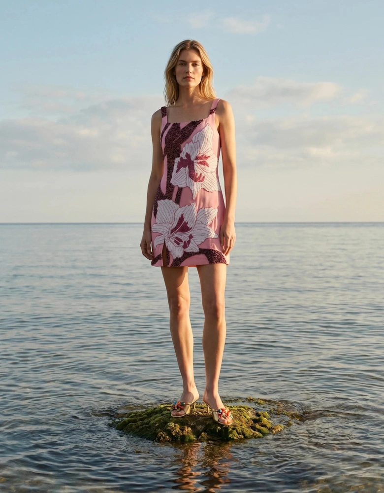 Delilah Hand Beaded Mini Dress Pink x by Poppy