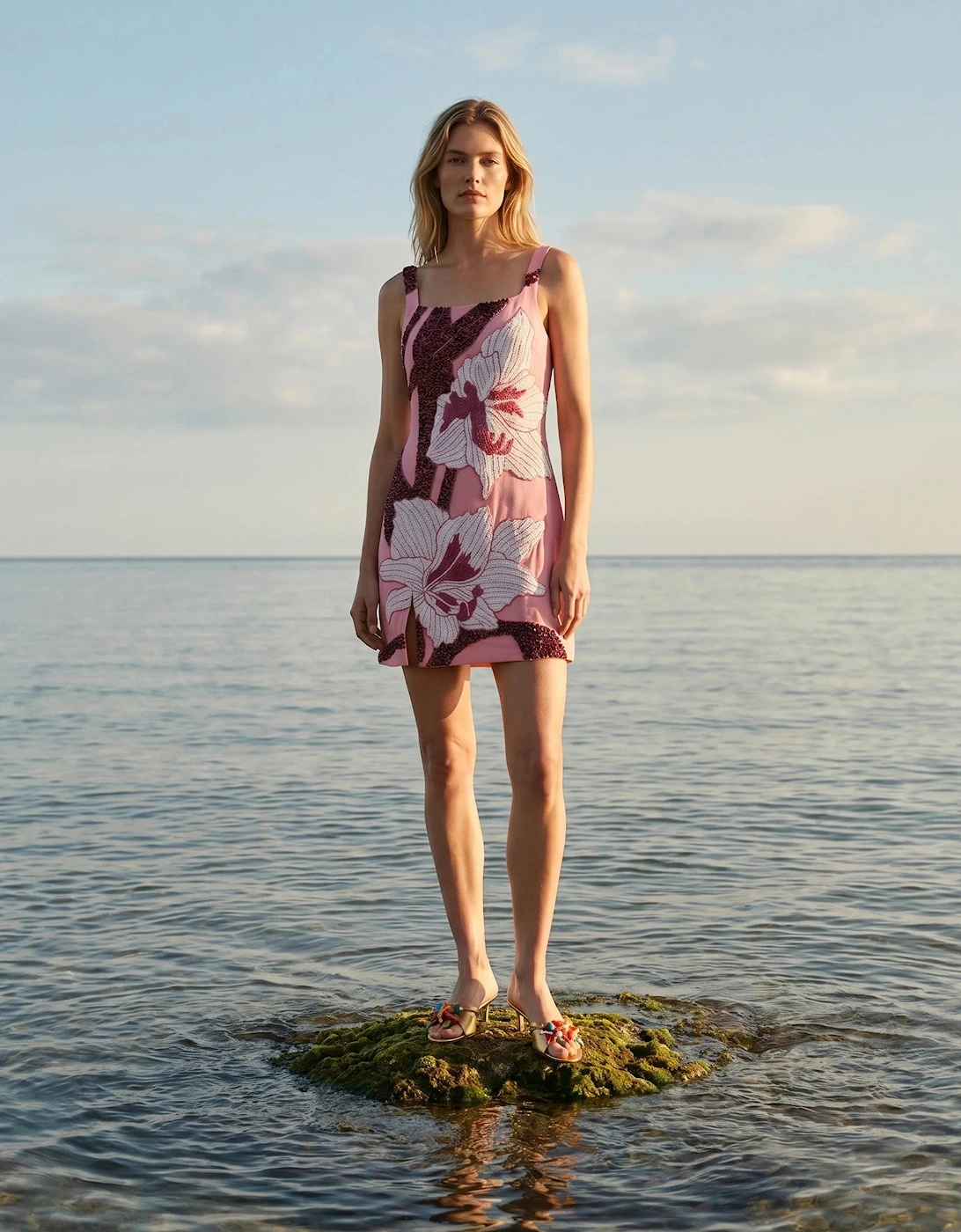 Delilah Hand Beaded Mini Dress Pink x by Poppy