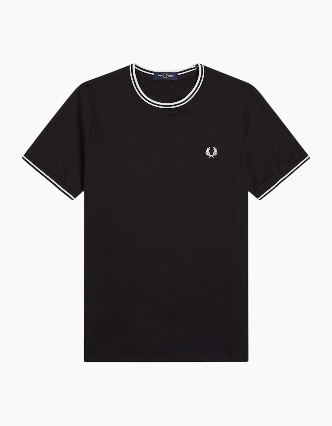 Fred Perry Men's Black Twin Tipped T Shirt Crew Neck Short Sleeve Summer Tee - Size 44