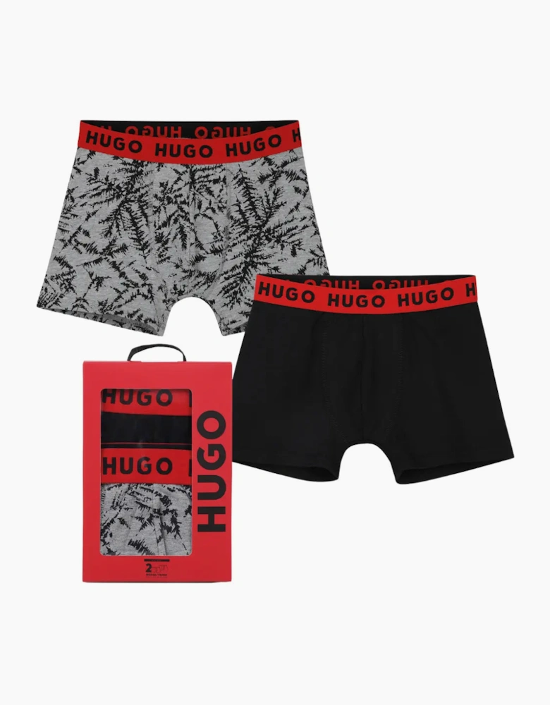 Boys 2-Pack Fern Print Boxer Trunks, Black/Grey
