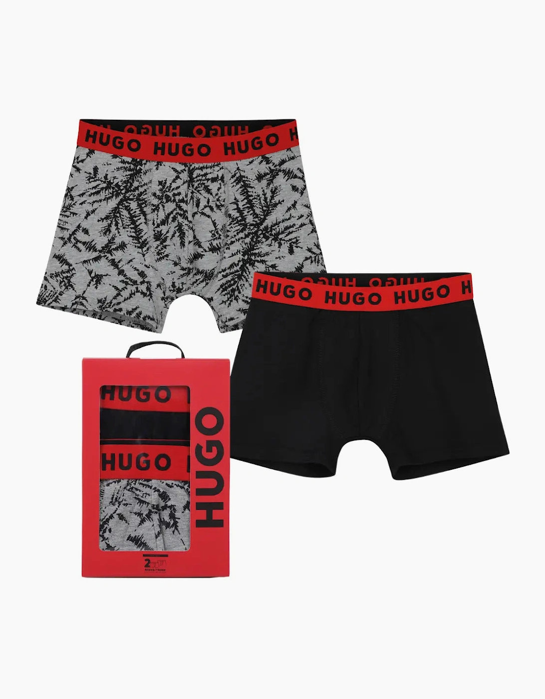 Boys 2-Pack Fern Print Boxer Trunks, Black/Grey