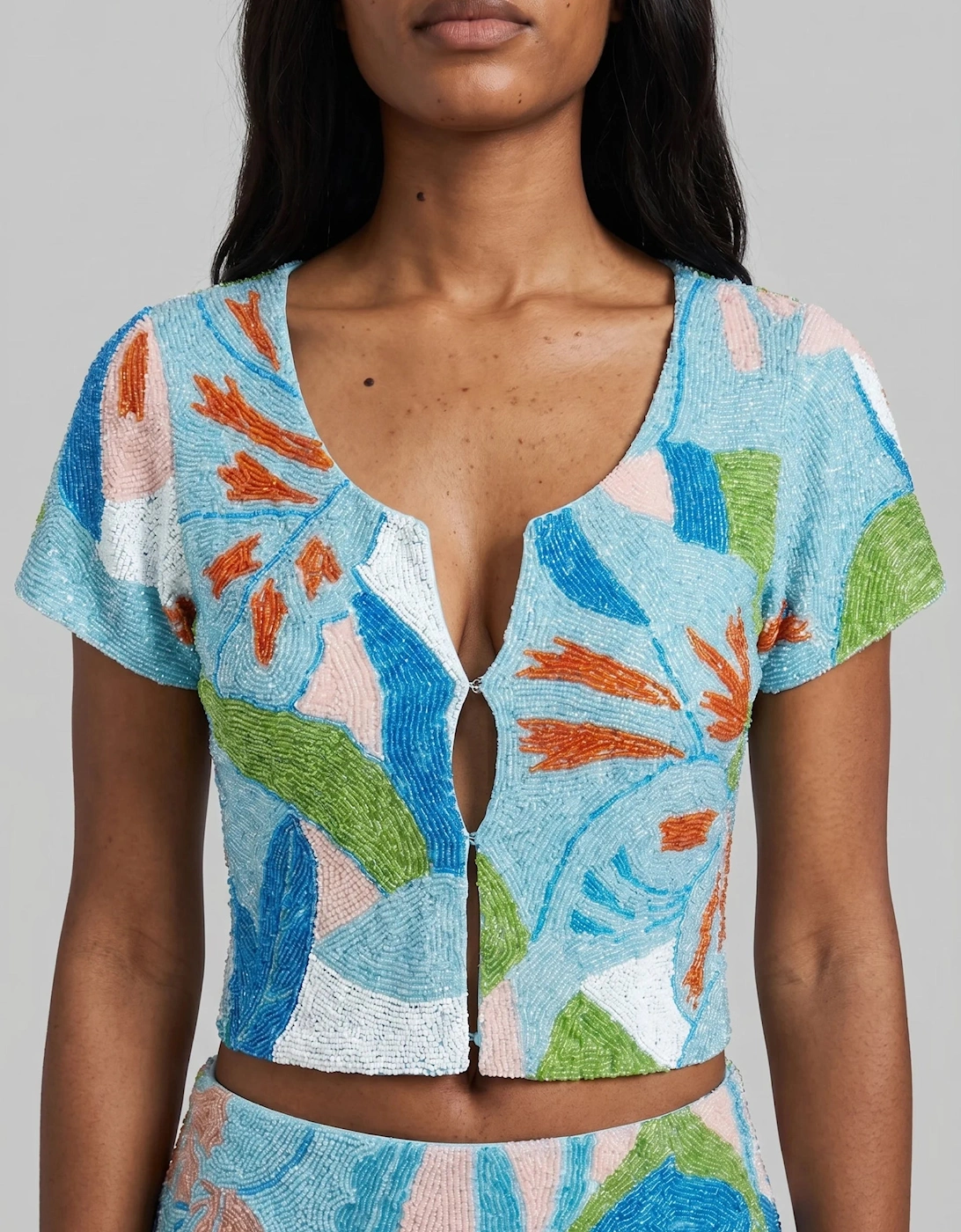 Maya Petal Blue Hand Beaded Top Multi Colour Oceanus x By Poppy, 13 of 12