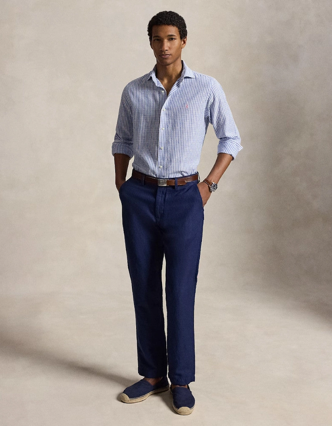Polo Ralph Lauren LS Seersucker Linen Stripe Shirt 001 Blue/White