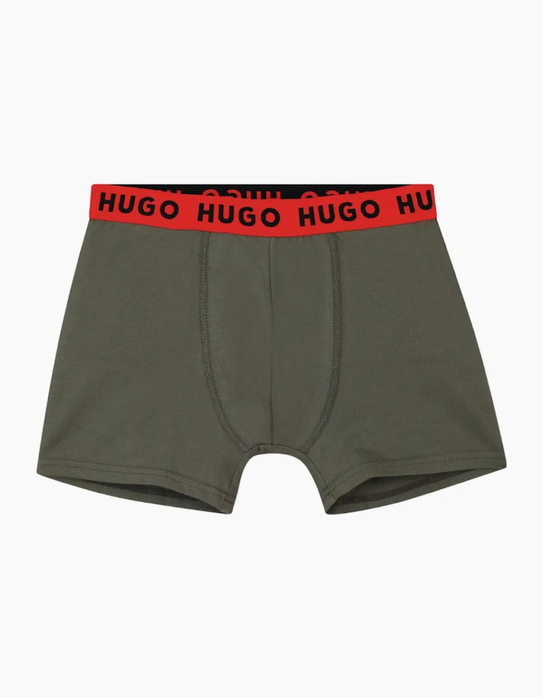 Boys 2-Pack Classic Logo Boxer Trunks, Black/Khaki