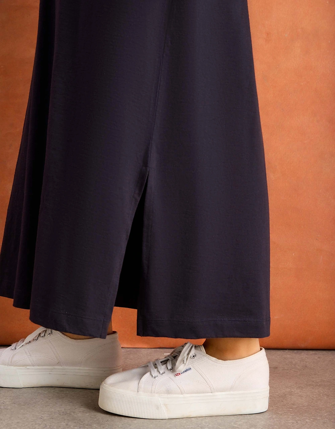 Navy Slub Jersey Polo Collared Midi Dress