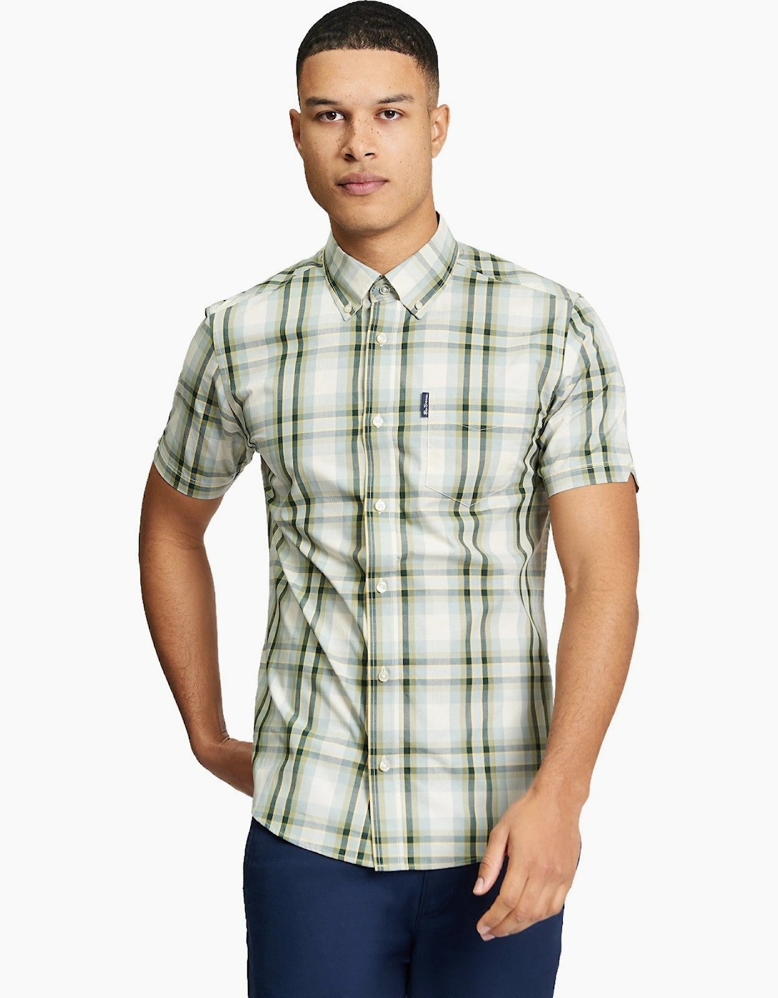 Ben Sherman Men's Green Classic Check Short Sleeve Shirt  44/Regular 2XL