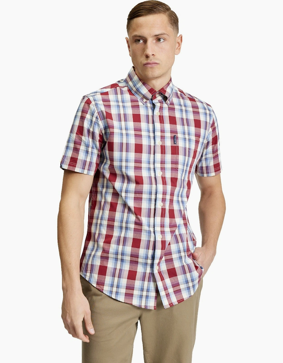 Ben Sherman Men's Red Classic Check Short Sleeve Shirt - Size 44/Regular