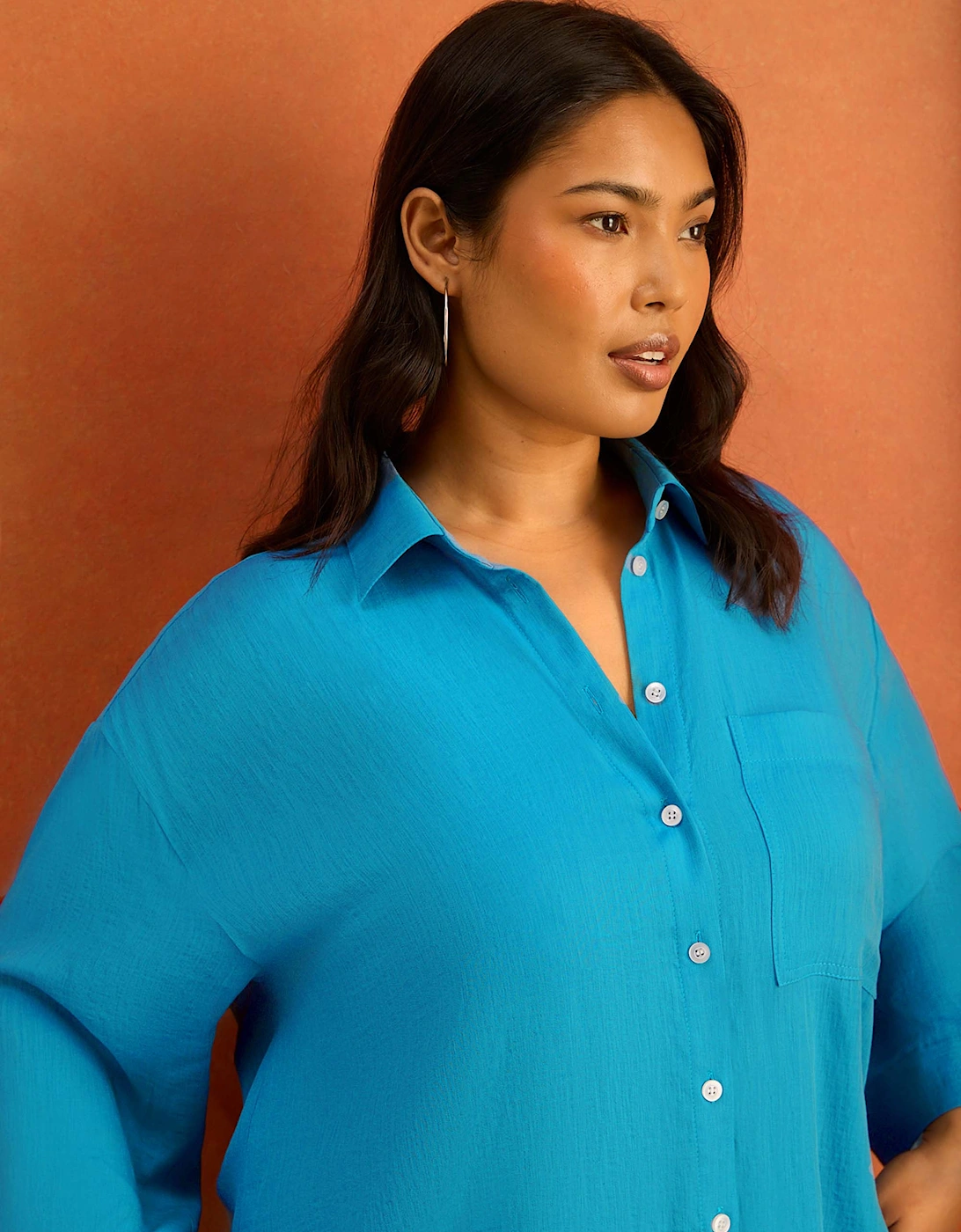 Turquoise Wide Sleeve Button Up Shirt