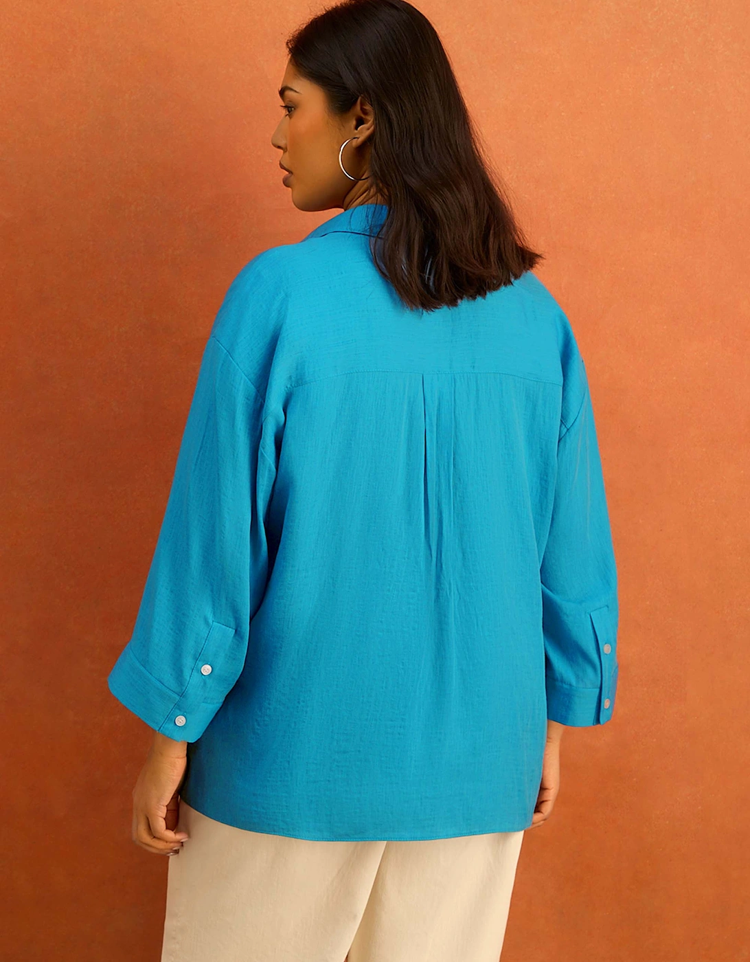 Turquoise Wide Sleeve Button Up Shirt