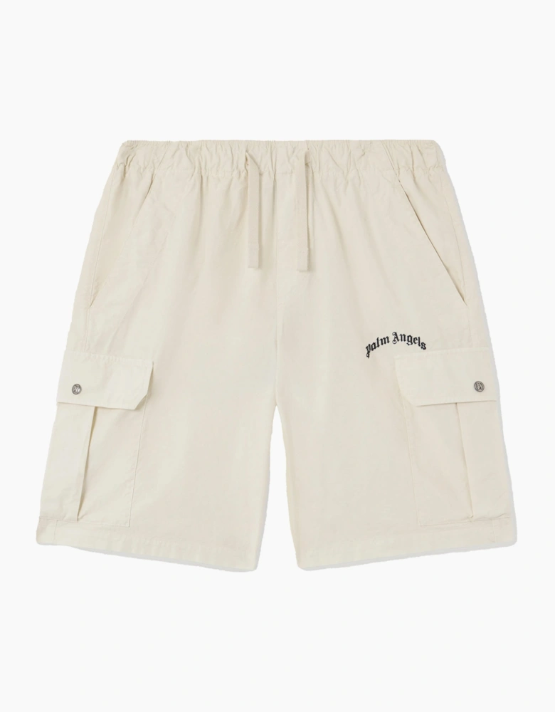 Curved Logo Loose Cargo Shorts White