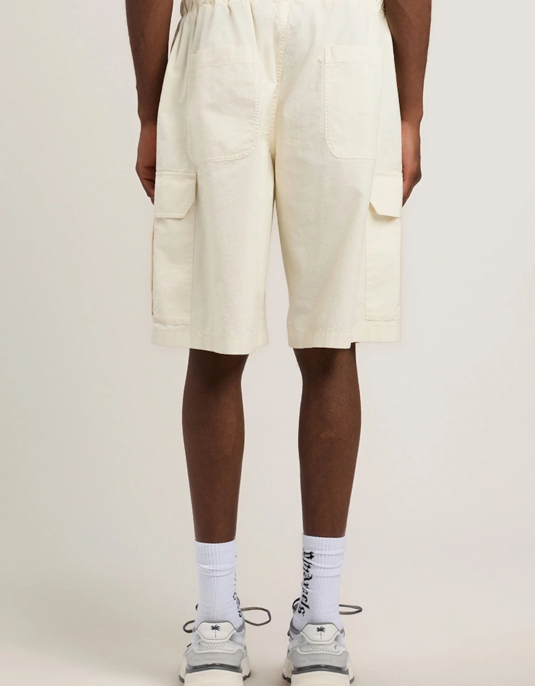 Curved Logo Loose Cargo Shorts White