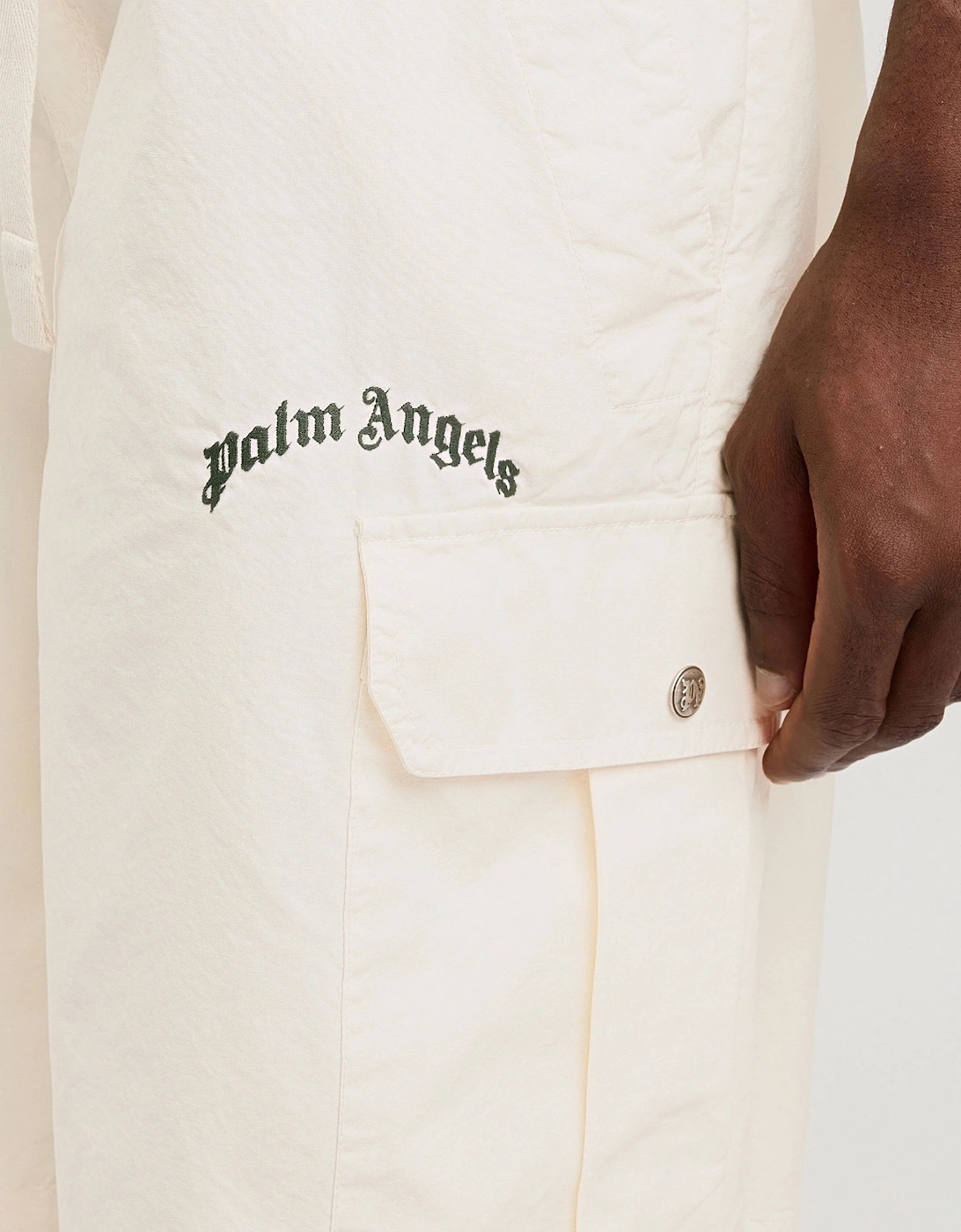 Curved Logo Loose Cargo Shorts White