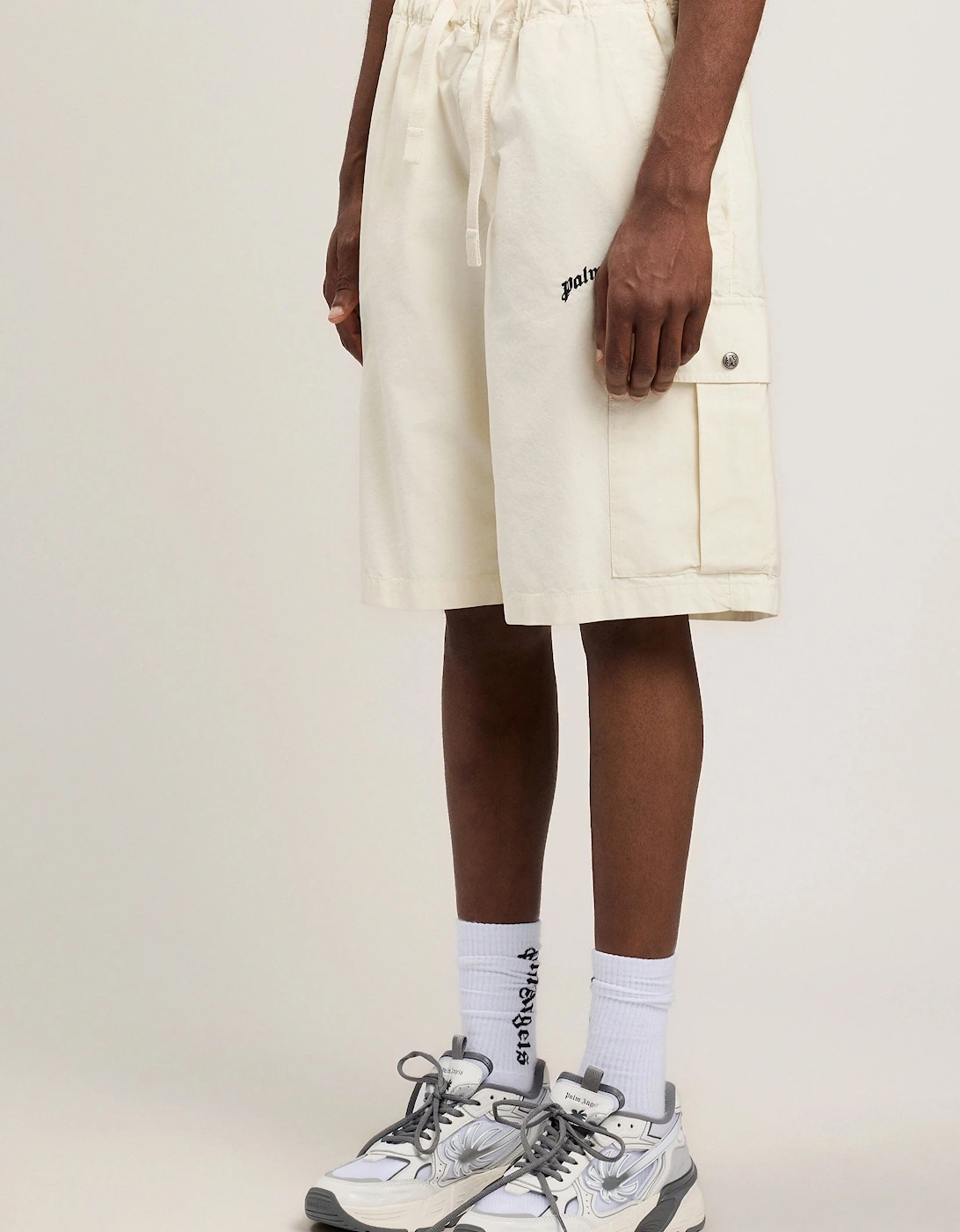 Curved Logo Loose Cargo Shorts White