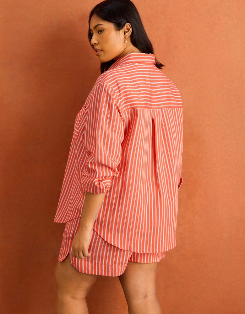 Orange Modal Stripe Shirt With Patch Pocket