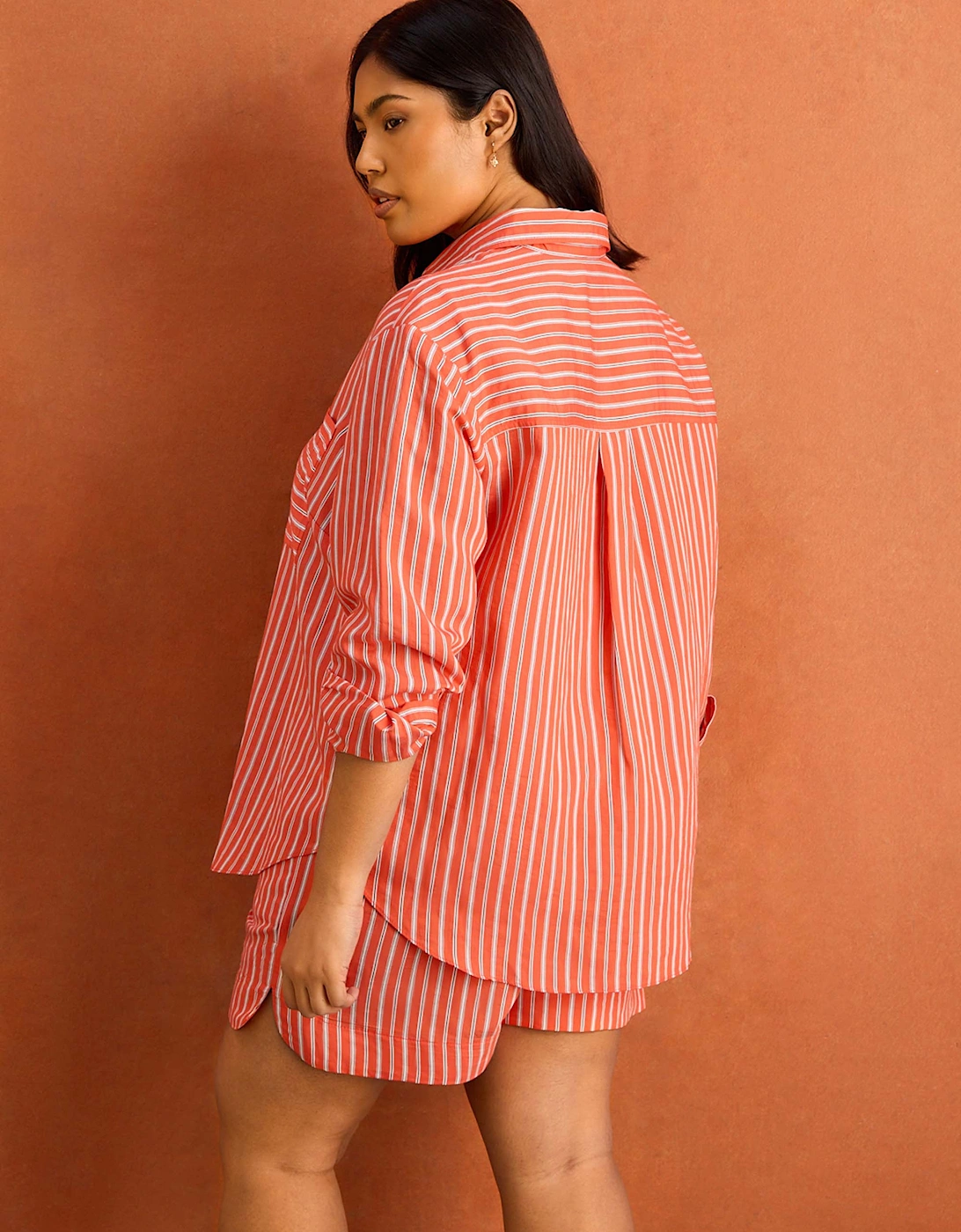 Orange Modal Stripe Shirt With Patch Pocket