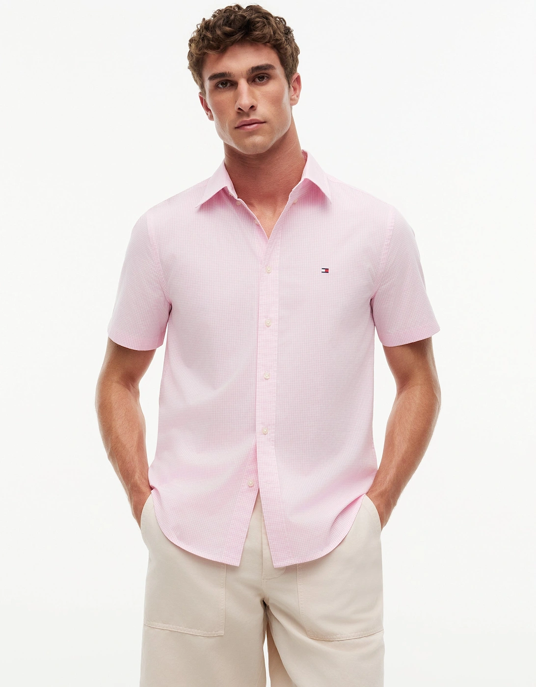 Tommy Hilfiger Men's Pink Flex Poplin Gingham Shirt - Classic /Check  38/Regular M