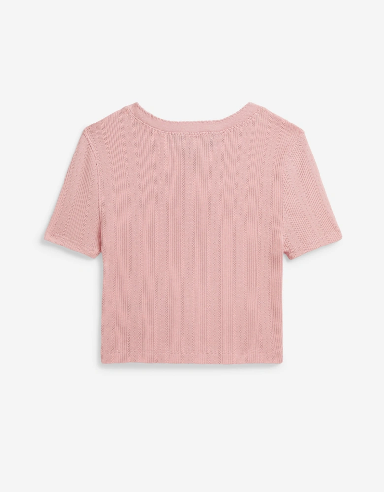 Ralph Lauren Girls Pointelle Knit T-Shirt in Pink