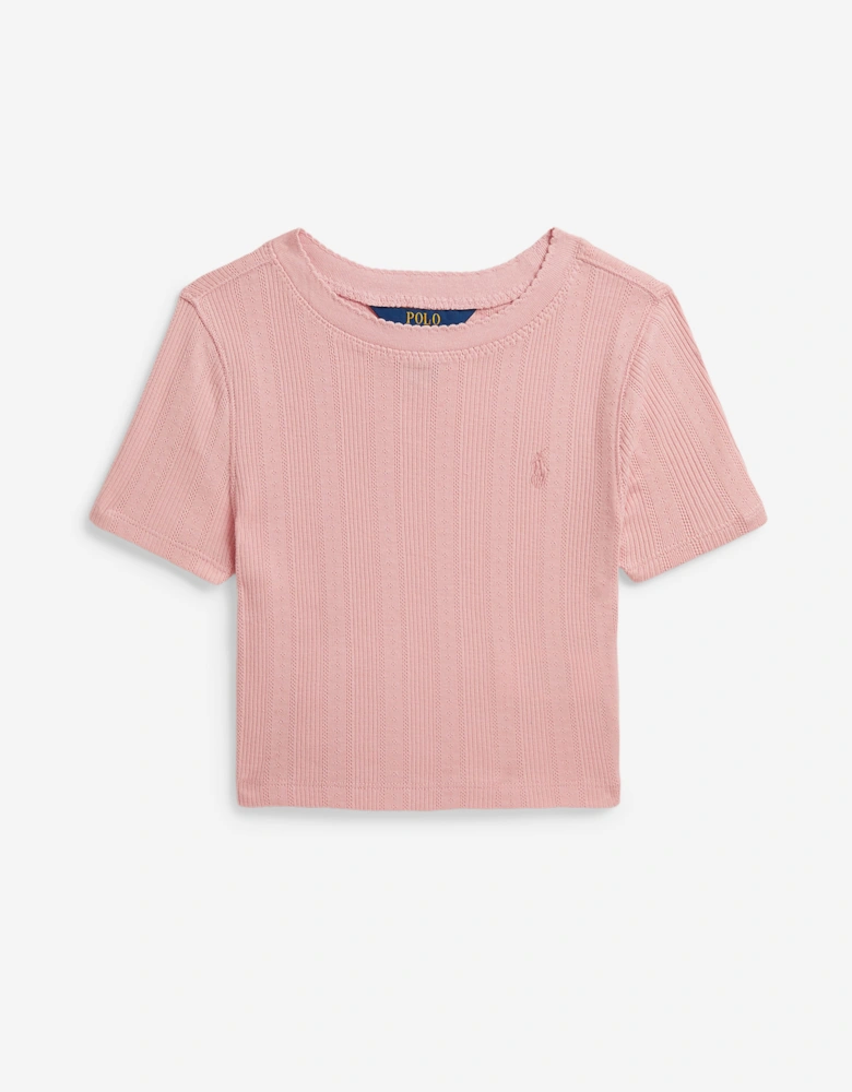 Ralph Lauren Girls Pointelle Knit T-Shirt in Pink