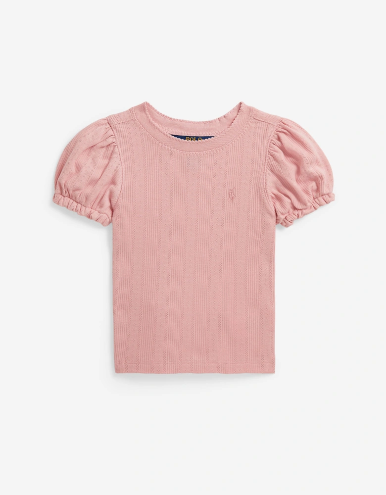 Ralph Lauren Girls Pointelle Knit T-Shirt in Pink