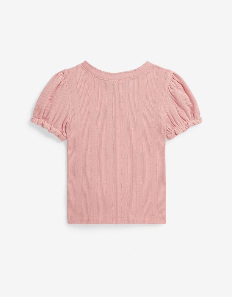Ralph Lauren Girls Pointelle Knit T-Shirt in Pink