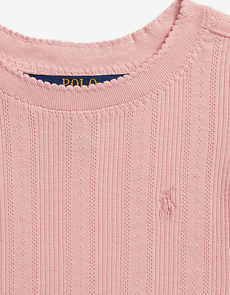 Ralph Lauren Girls Pointelle Knit T-Shirt in Pink