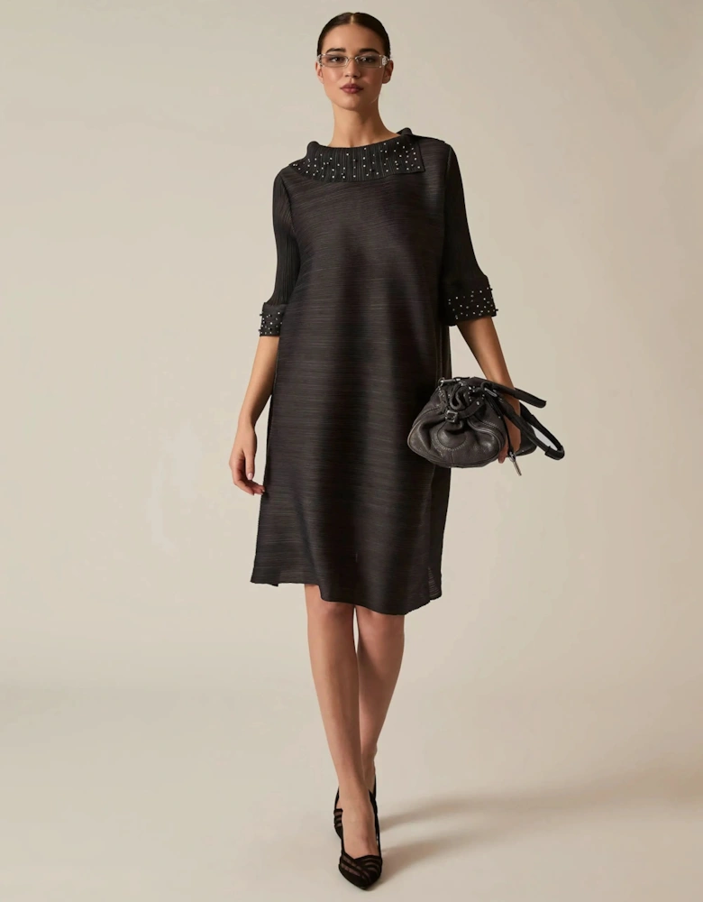 Charcoal Embellished Pleat Dress