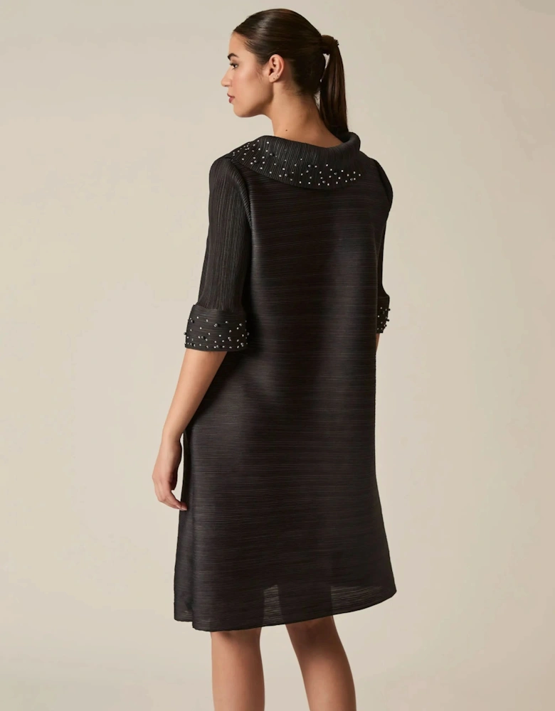 Charcoal Embellished Pleat Dress