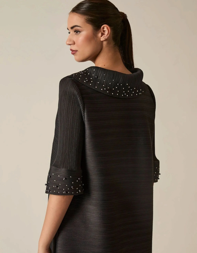 Charcoal Embellished Pleat Dress