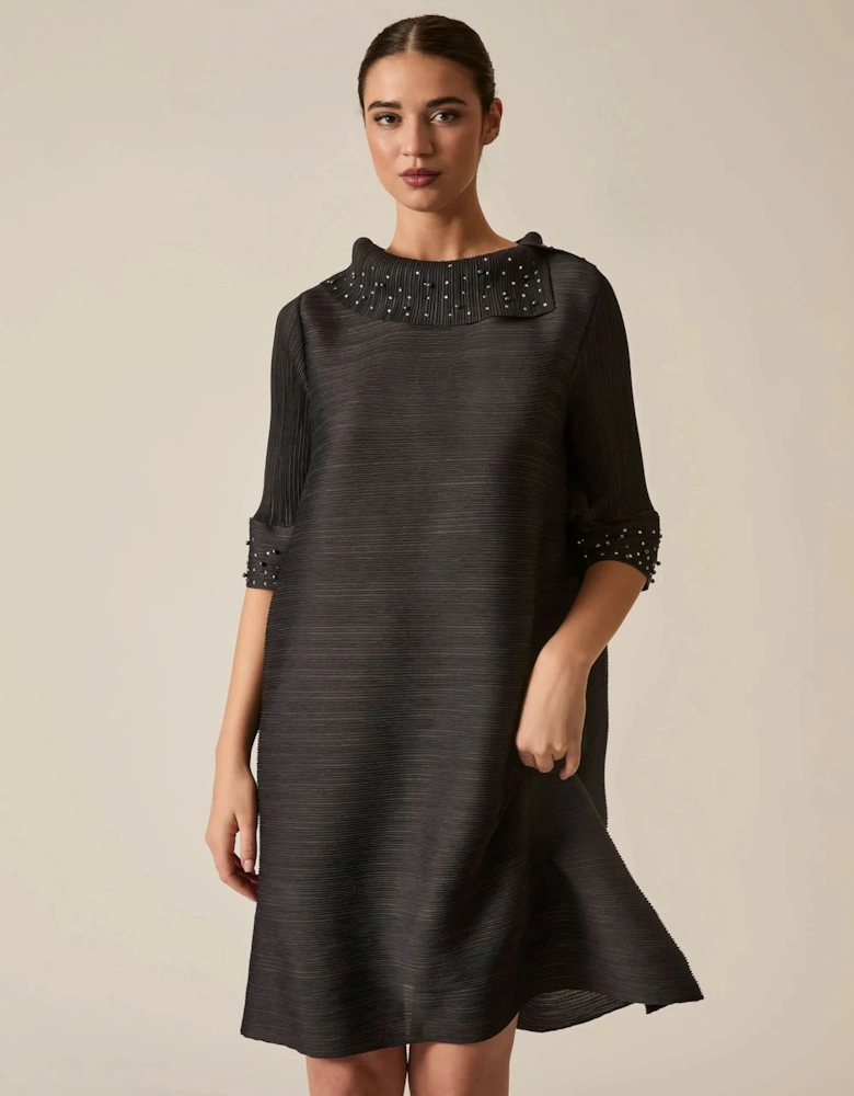 Charcoal Embellished Pleat Dress